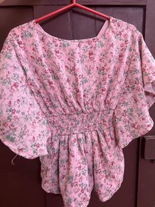 Pink Floral Ruffle Top