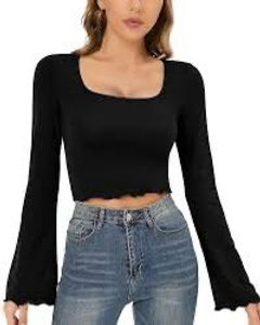 Black Long Sleeve Crop Top