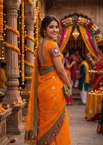 Yellow Georgette Saree with Intricate Gota Patti a