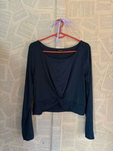 Dark Blue Twist Front Long Sleeve Top