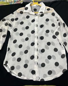white shirt black Polka Dot Button-Up