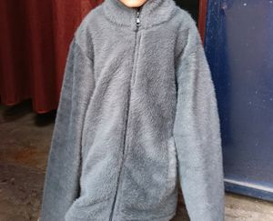Gray Fuzzy Zip-Up Jacket