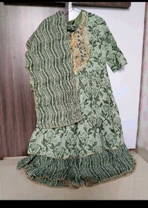 Green Printed Kurta Set with sharara and Dupatta
