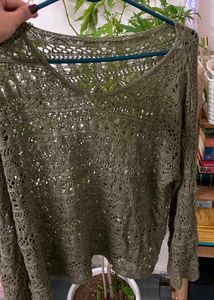 Olive Green Crochet Knit Top