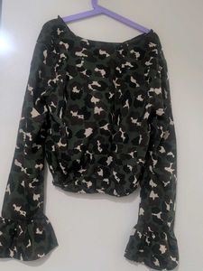 Olive Animal Print Twist Front Crop Top