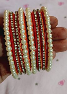 Orange &amp; Pearl Bangles - Set of 7