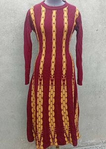 Maroon &amp; Yellow Striped Knit Dress