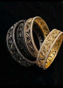 Elegant Gold Leaf Bangles with Diamonds