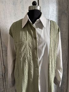 Striped Shirt with Textured Vest Overlay
