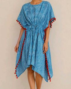 Boho Kaftan Dress with Pompom T