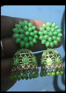 2 Beautiful Green Jhumka Earrings
