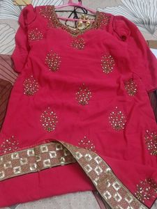 Designer Pink Kurta Set with Golden Pants