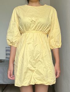 Yellow Puff Sleeve Mini Dress