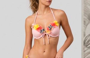 Pink Ruffled Bikini Top