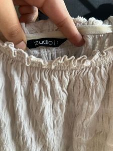 White Off-Shoulder Textured Crop Top