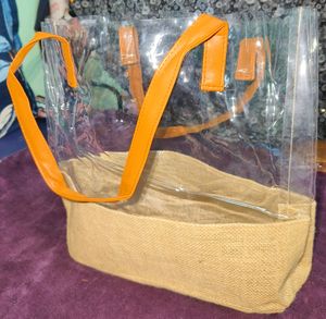 Trendy Clear Jute Tote Bag