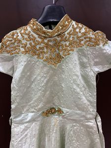 Green Stone Work  Gown For Kids