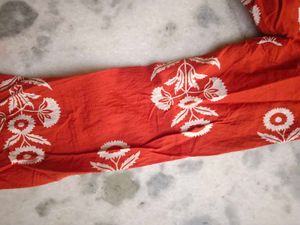 Vibrant Red Block Print Kurta