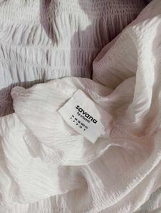 White Ruched Crop Top with Puff Sleeves