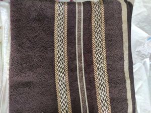 Brown Striped Golden Embroidery Bath Towel