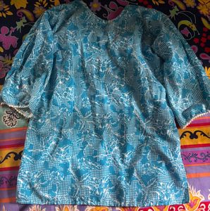Blue Floral Print Kurta