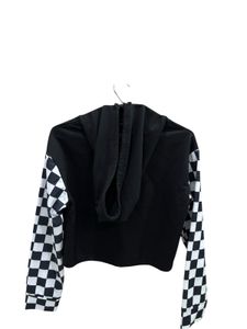 Checker Sleeve Crop Hoodie