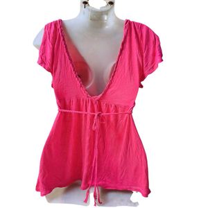 V-Neck Braided Detail Pink Top
