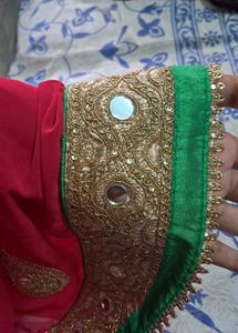 Rani Pink Saree with Mirror Work
