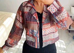 Boho Print Sheer Cropped Jacket