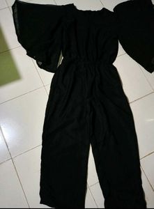 Chic Black Sheer Sleeve Jumpsuit