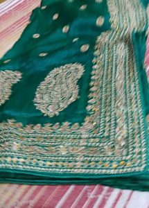 Emerald Green Embroidered Silk Saree