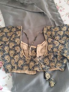 Elegant Grey Saree with Brocade Blouse