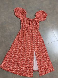 Red Floral Print Puff Sleeve Dress