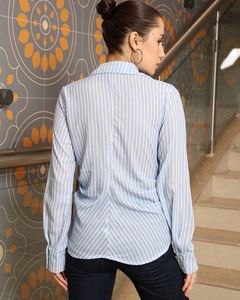 Blue &amp; White Striped Wrap Shirt
