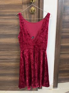 H&amp;M divided burgundy velvet skater party dress