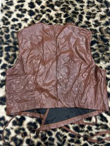 Brown Faux Leather Wrap Vest