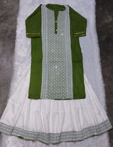 Green &amp; White Embroidered Lehenga Choli
