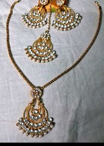 Gold-White tone Crystal & Pearl Jewelry Set