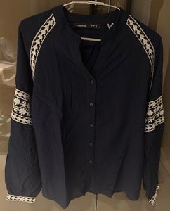 Elegant Navy Blue Embroidered Tunic