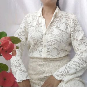 Lace White Shirt Fits Bust Upto 44