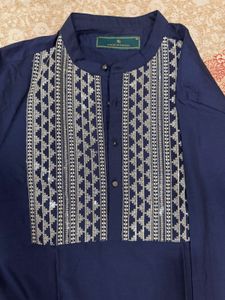 Elegant Navy Blue Kurta with White Embroidery