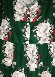 Green Red Floral pattern dresses