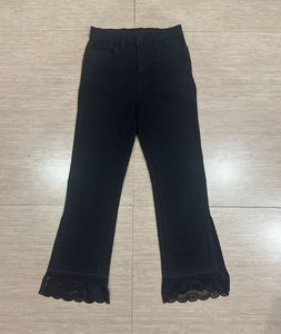 Black Lace Trim Flare Jeans