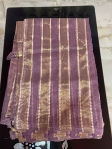 Purple Striped Saree with Gold Accents
