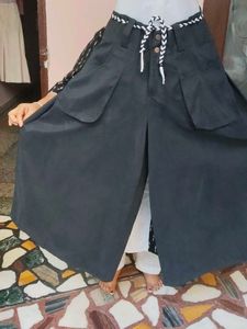 Black Denim Look Divider Skirt Palazzo