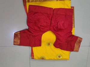 Vibrant Yellow Saree with Red Blouse