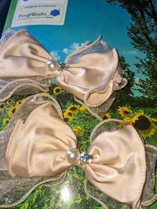 Combo of 2 Elegant Satin Hair Bows with Pearl Deta