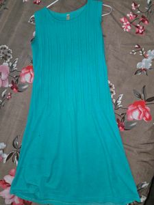 Teal Pleated Sleeveless Dress
