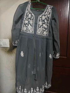 Grey Embroidered short, Kurta Set