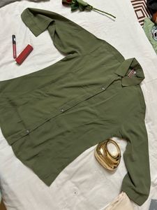 Grey and green Button-Down Shirt